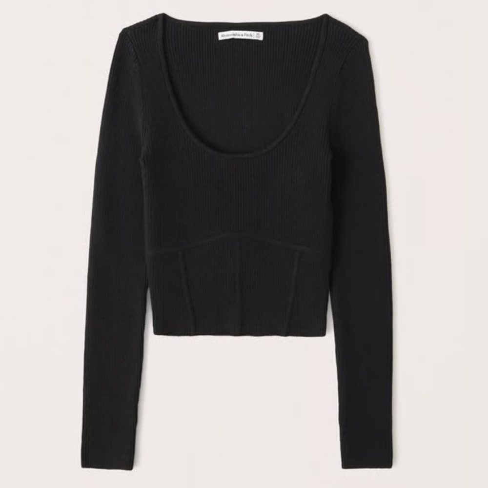 Abercrombie & Fitch Black Ribbed Scoopneck Corset Long Sleeve Top Size XS NWOT